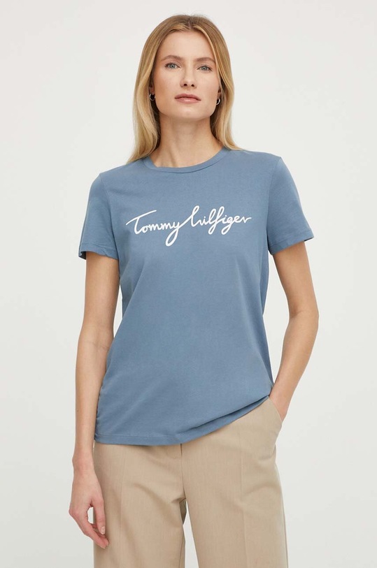 Tommy Hilfiger t-shirt bawełniany nadruk niebieski WW0WW41674