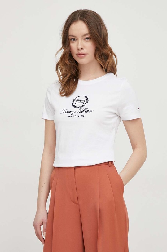 Bavlnené tričko Tommy Hilfiger potlač biela WW0WW41761