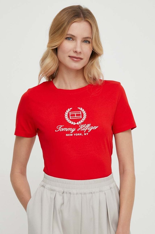 Ρούχα Βαμβακερό μπλουζάκι Tommy Hilfiger WW0WW41761 κόκκινο