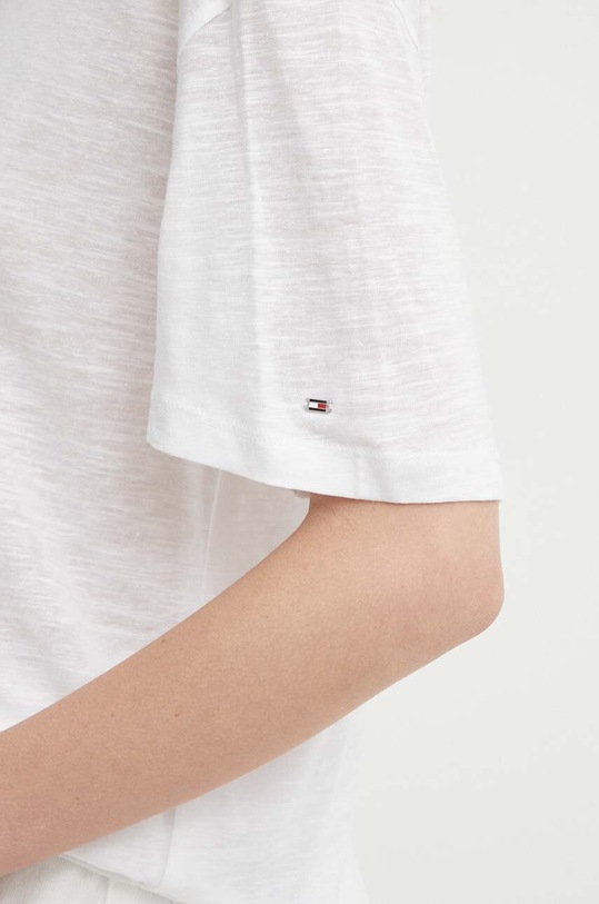 Tričko s příměsí lnu Tommy Hilfiger WW0WW41196 bílá