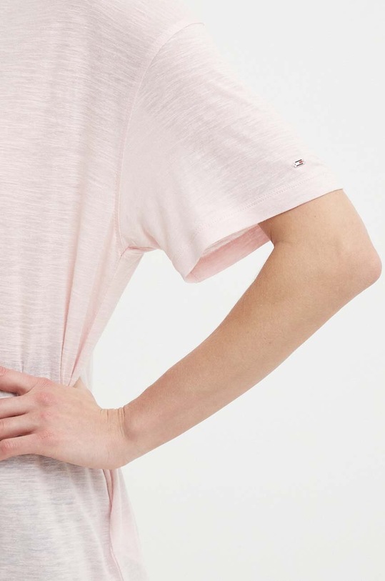 Tričko s příměsí lnu Tommy Hilfiger WW0WW41196 růžová