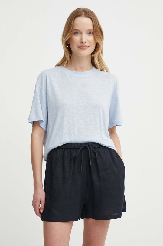 Tommy Hilfiger t-shirt z domieszką lnu niebieski WW0WW41196