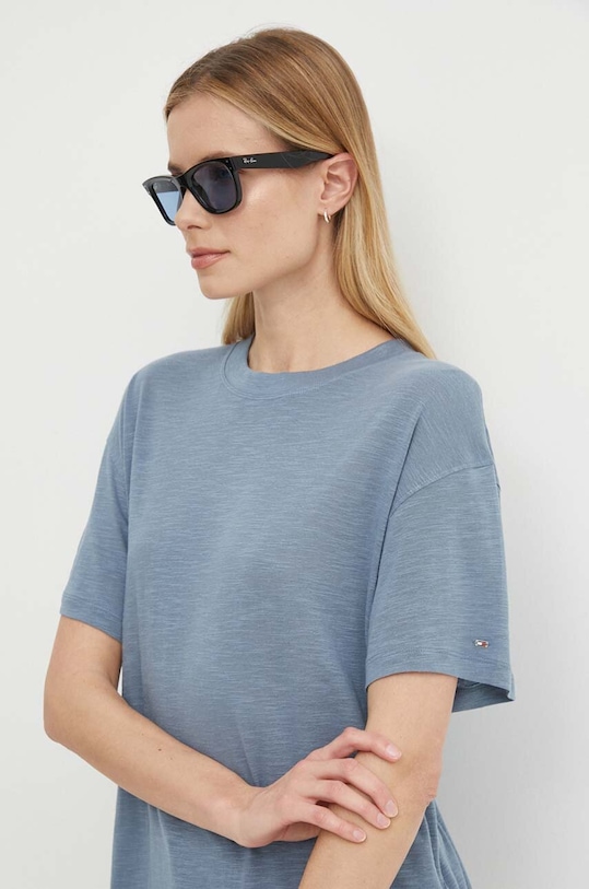 Tričko s příměsí lnu Tommy Hilfiger s příměsí lnu modrá WW0WW41196