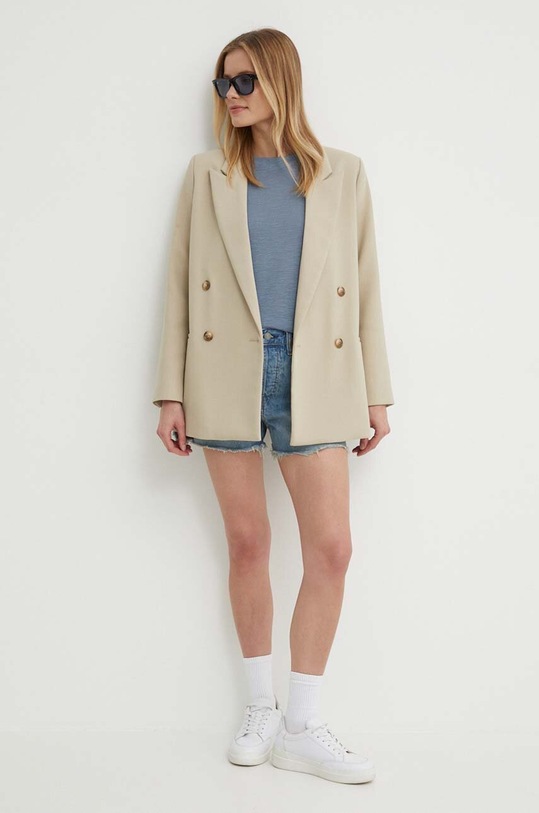 Tričko s příměsí lnu Tommy Hilfiger WW0WW41196 modrá SS24