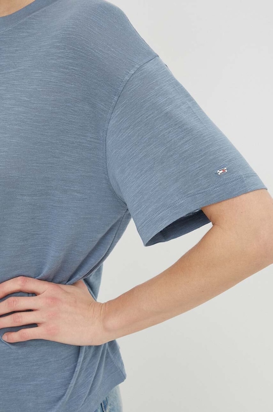 Tričko s příměsí lnu Tommy Hilfiger WW0WW41196 modrá