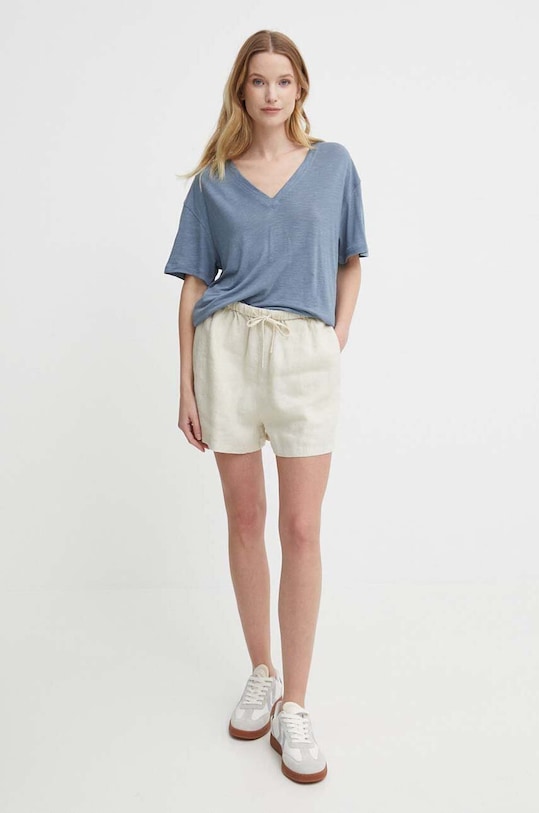 Tommy Hilfiger t-shirt z domieszką lnu WW0WW41198 niebieski SS24