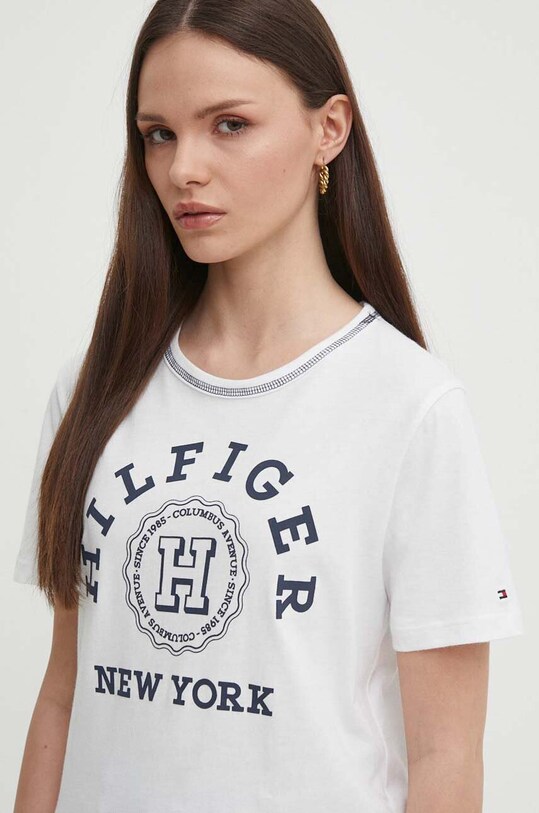 Bavlněné tričko Tommy Hilfiger potisk bílá WW0WW41575