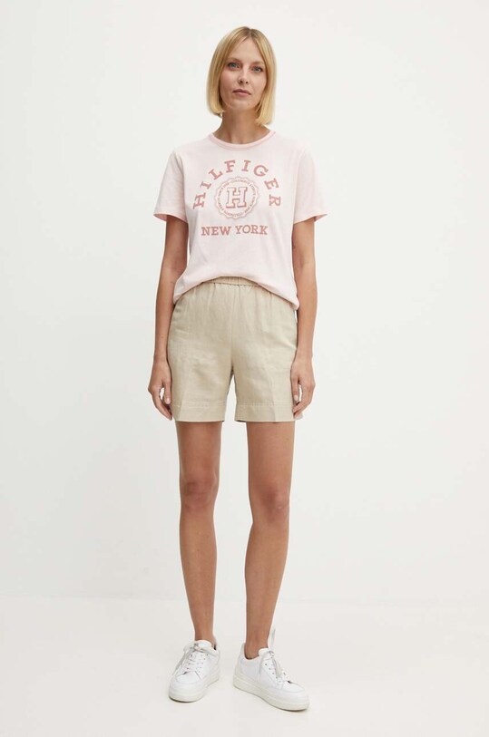 Bavlněné tričko Tommy Hilfiger WW0WW41575 růžová SS24