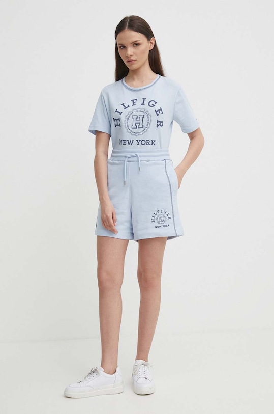 Bavlněné tričko Tommy Hilfiger WW0WW41575 modrá SS24