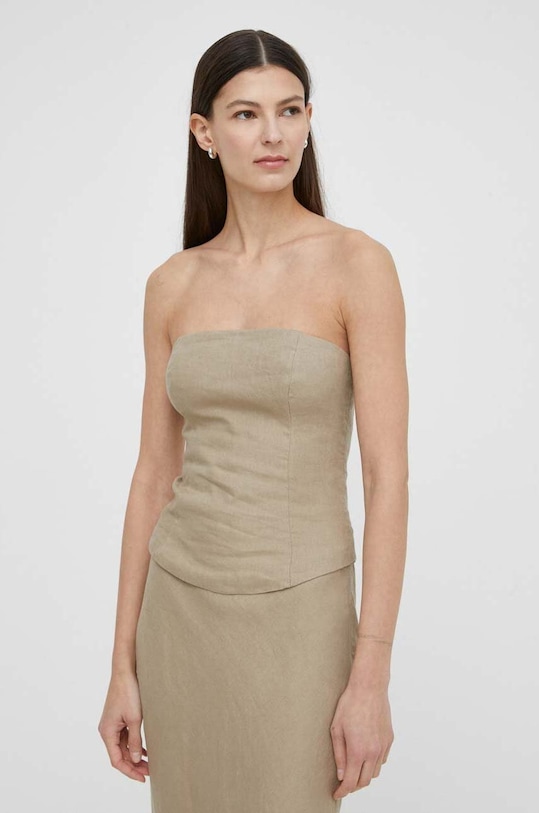 Samsoe Samsoe top lniany SAELYNN beżowy F24100098