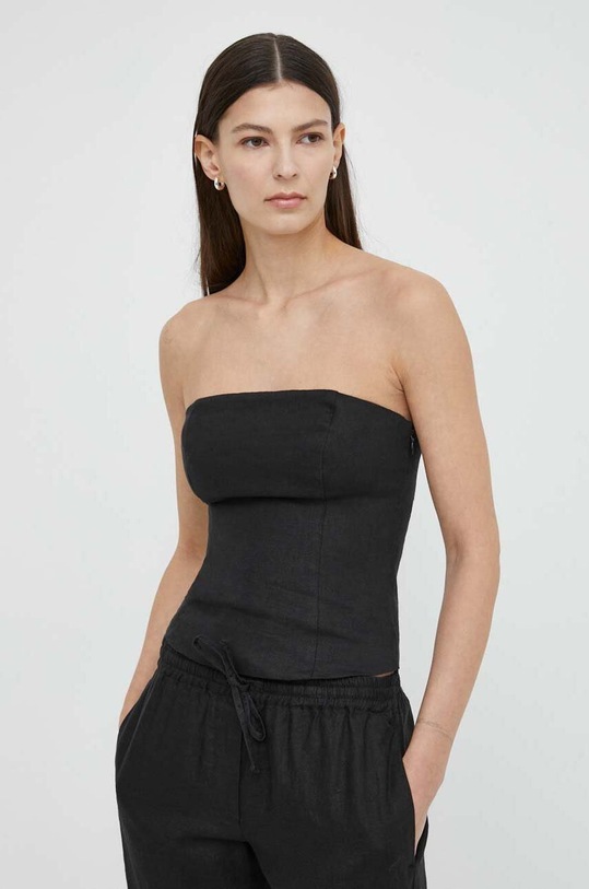 Samsoe Samsoe top lniany SAELYNN casual czarny F24100098