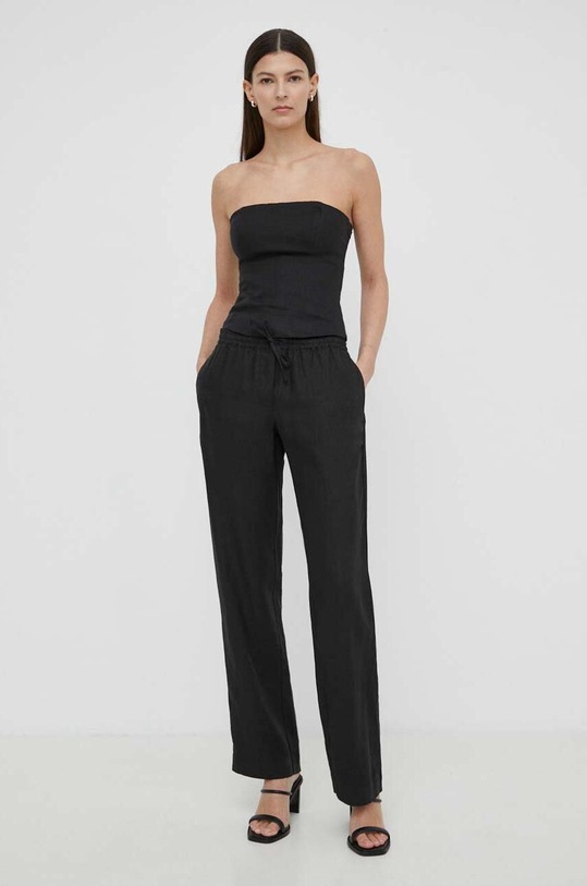 Samsoe Samsoe top lniany SAELYNN F24100098 czarny SS24