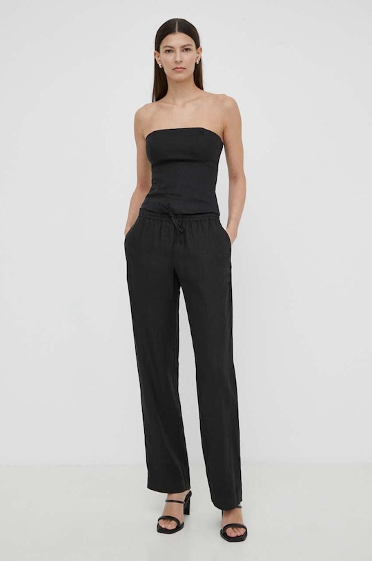 Samsoe Samsoe top lniany SAELYNN F24100098 czarny SS24