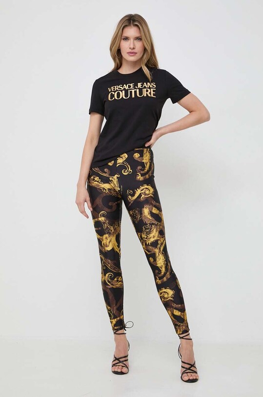 Βαμβακερό μπλουζάκι Versace Jeans Couture 76HAHT04 μαύρο SS24