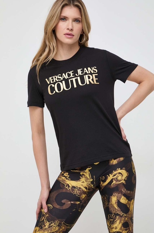 Bavlněné tričko Versace Jeans Couture černá 76HAHT04