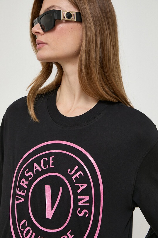 Bombažna kratka majica Versace Jeans Couture črna 76HAHG05