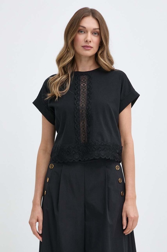 Twinset tricou din bumbac imprimeu negru 241TT2263