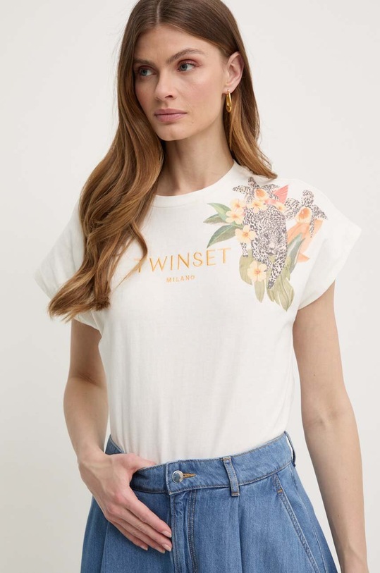 Twinset tricou din bumbac bej 241TT2250