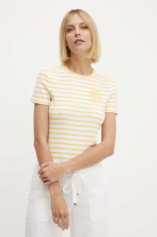 Lauren Ralph Lauren t-shirt elasztánnal sárga 200945775