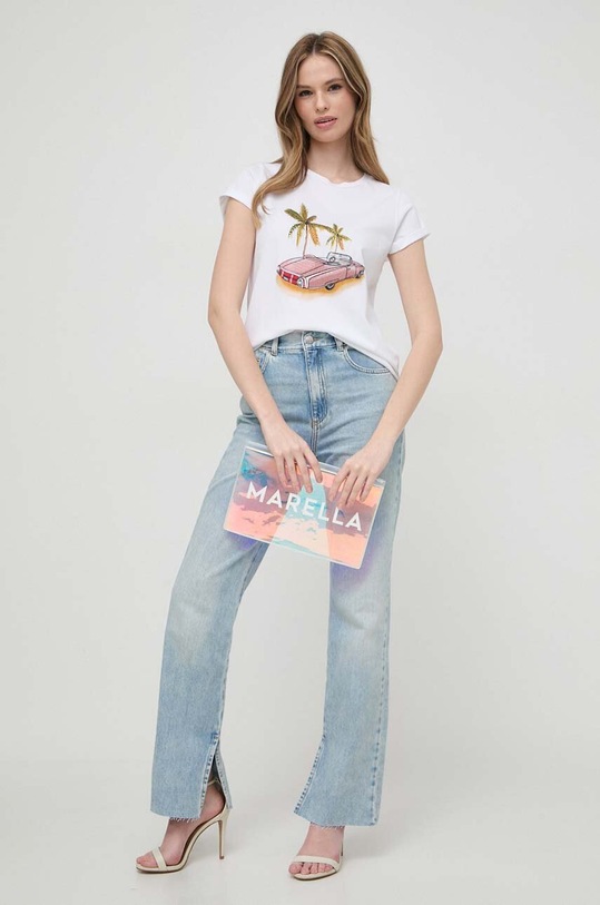 Marella t-shirt bawełniany nadruk biały 2413971016200