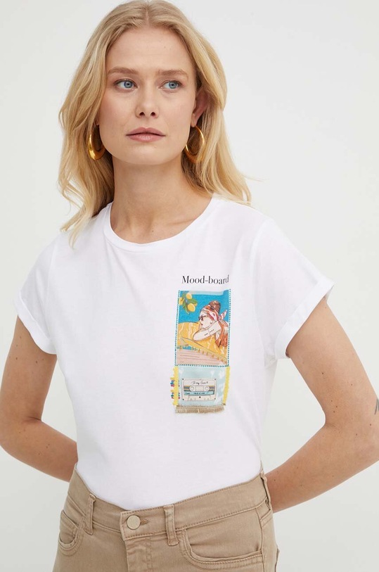 Marella t-shirt bawełniany nadruk biały 2413971016200