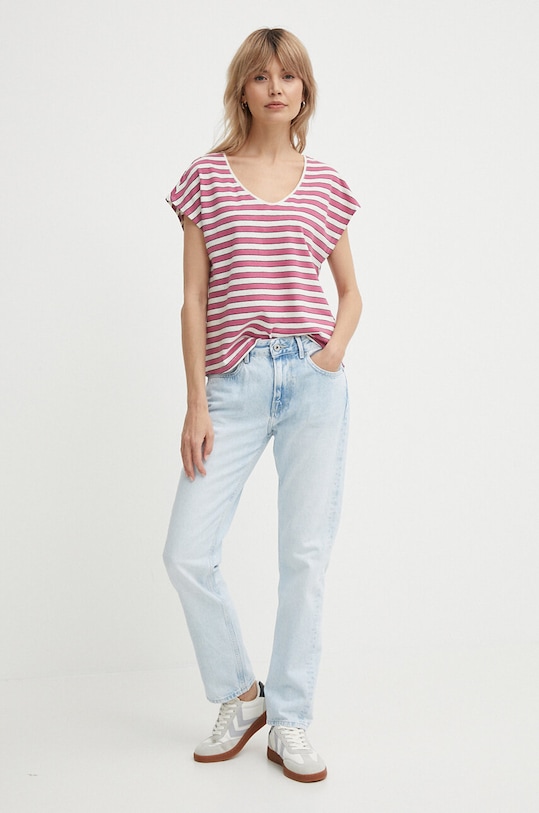 Pepe Jeans t-shirt z domieszką lnu KHLOE PL505835 różowy SS24