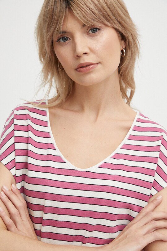 Pepe Jeans t-shirt z domieszką lnu KHLOE różowy PL505835