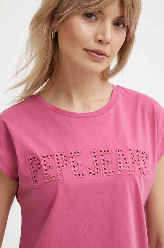 Pepe Jeans t-shirt in cotone LILITH applique rosa PL505837