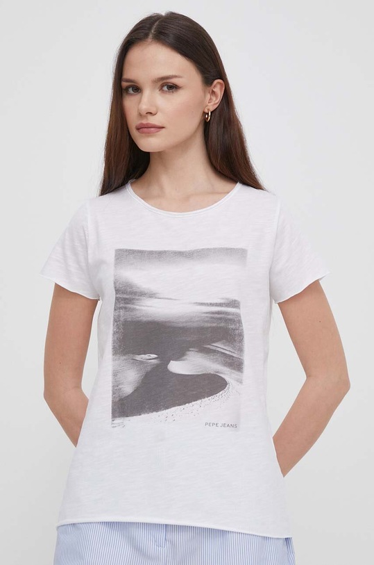 Pepe Jeans tricou din bumbac cu modele alb PL505841