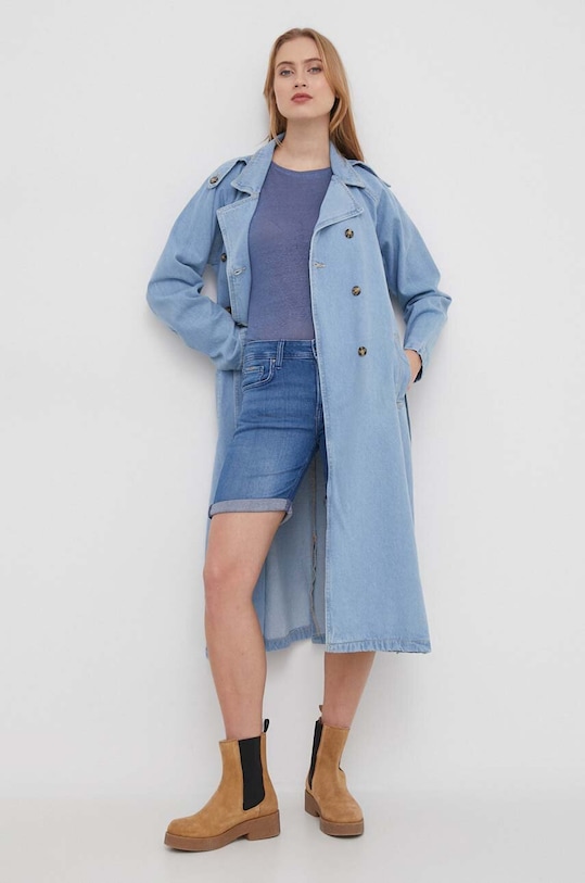 Pepe Jeans t-shirt lniany PL505843 niebieski SS24