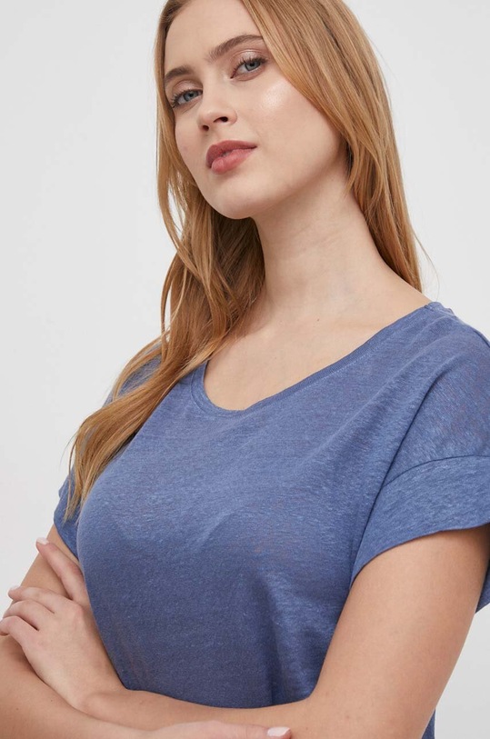 Pepe Jeans t-shirt lniany niebieski PL505843