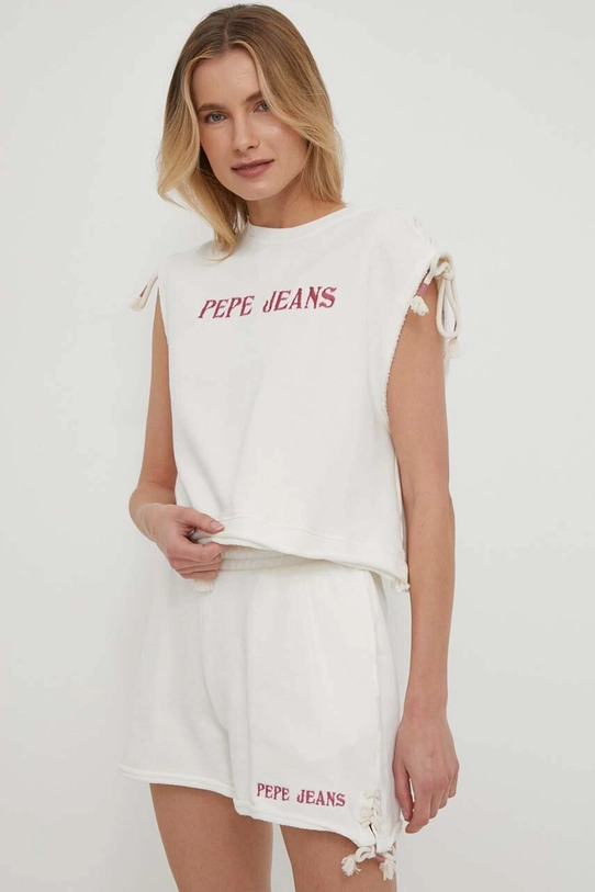 Pepe Jeans top din bumbac Kendall imprimeu bej PL581424