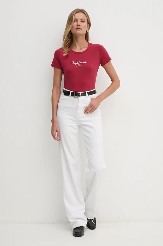 Μπλουζάκι Pepe Jeans NEW VIRGINIA SS N PL505202 μπορντό SS25