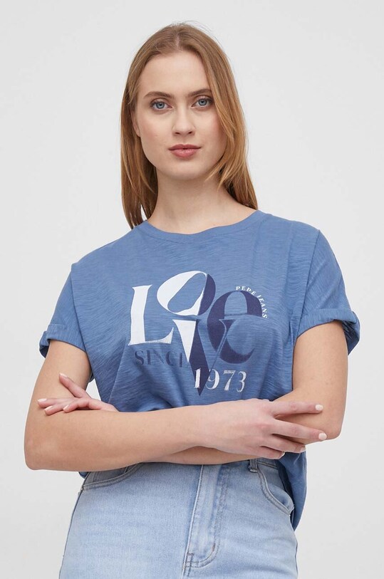 Pepe Jeans tricou din bumbac print albastru PL505825