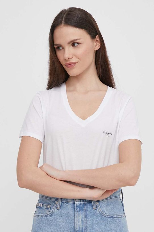 Pepe Jeans t-shirt bawełniany LORETTE V NECK bawełna biały PL505826