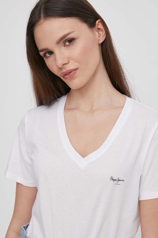Хлопковая футболка Pepe Jeans LORETTE V NECK белый PL505826