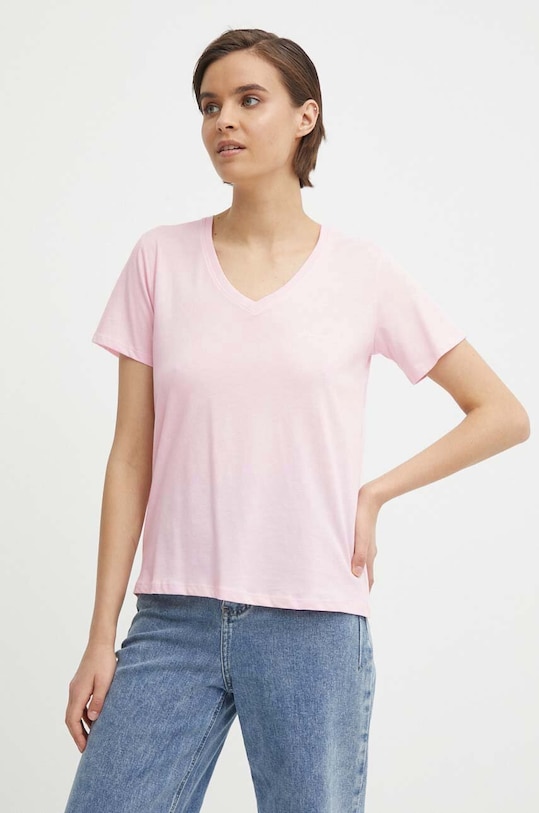 Βαμβακερό μπλουζάκι Pepe Jeans LORETTE V NECK κανονικό ροζ PL505826