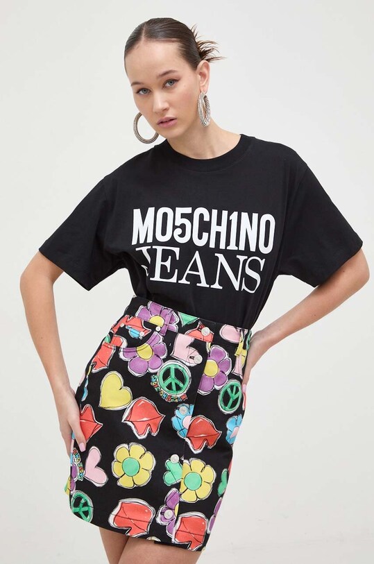Bavlněné tričko Moschino Jeans potisk černá 0712.3262