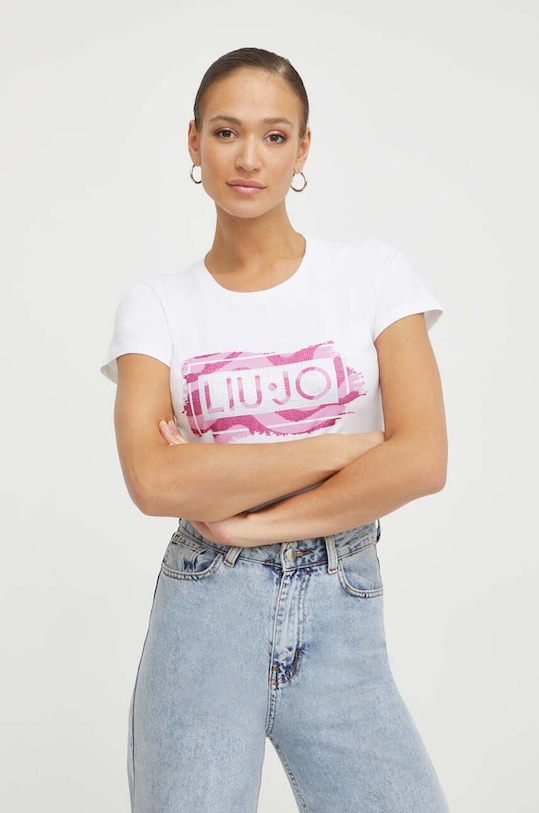 Liu Jo t-shirt bawełniany nadruk biały WA4108.JS923