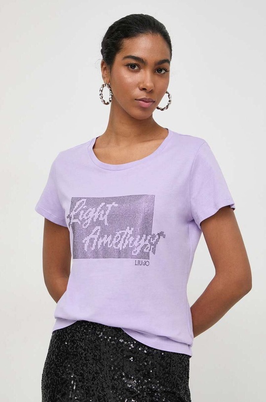 Liu Jo t-shirt bawełniany aplikacja fioletowy TA4195.J6040