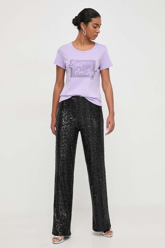 Liu Jo t-shirt bawełniany TA4195.J6040 fioletowy SS24