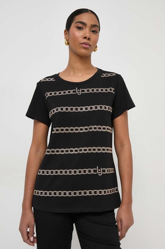 Bavlnené tričko Liu Jo nášivka čierna TA4197.J6040
