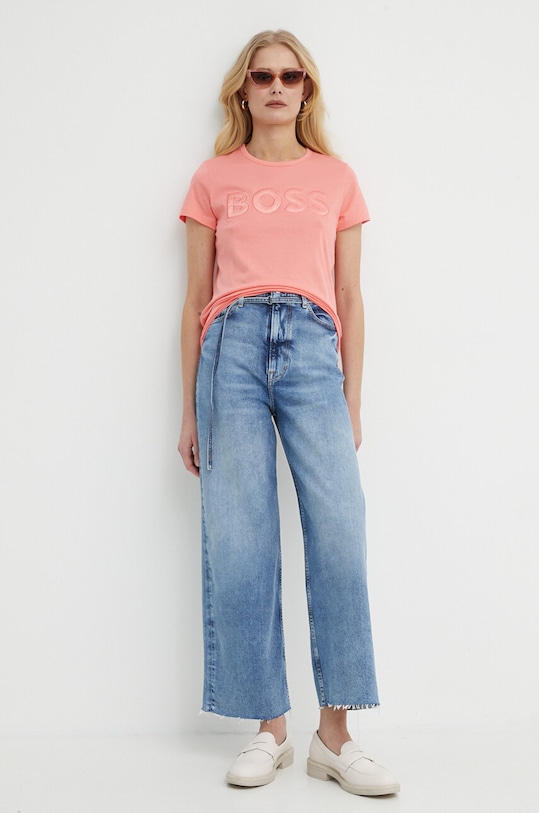 Бавовняна футболка BOSS 50514967 рожевий SS24