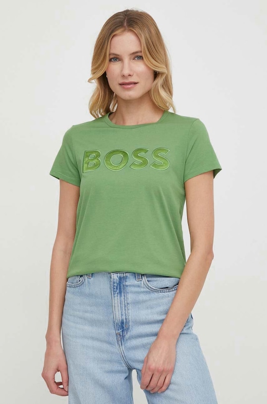 BOSS t-shirt bawełniany regular zielony 50514967