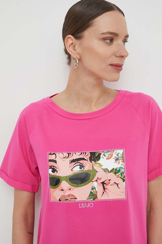 Liu Jo t-shirt z elastanem różowy VA4104.JS003