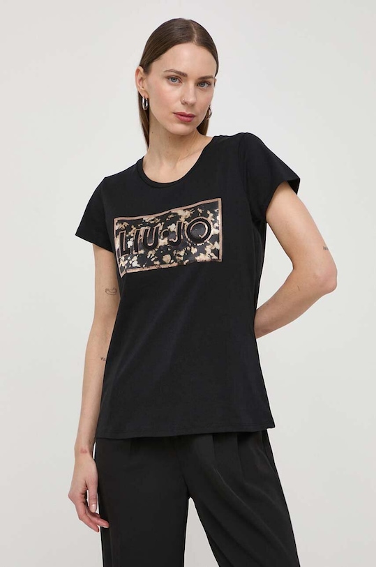 Bavlnené tričko Liu Jo potlač čierna MA4333.J5904