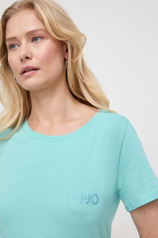 Liu Jo t-shirt bawełniany regular turkusowy MA4395.J6308