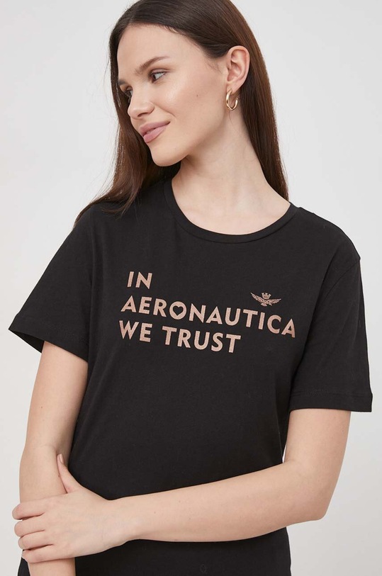 Aeronautica Militare tricou din bumbac print negru TS2233DJ510