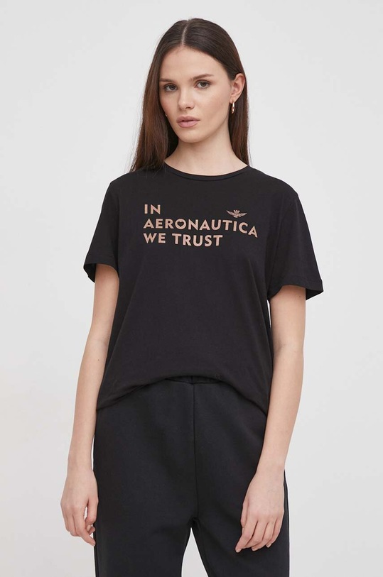 Aeronautica Militare tricou din bumbac negru TS2233DJ510