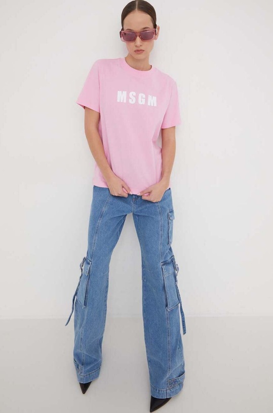 Bavlněné tričko MSGM potisk růžová 3641MDM92.247002